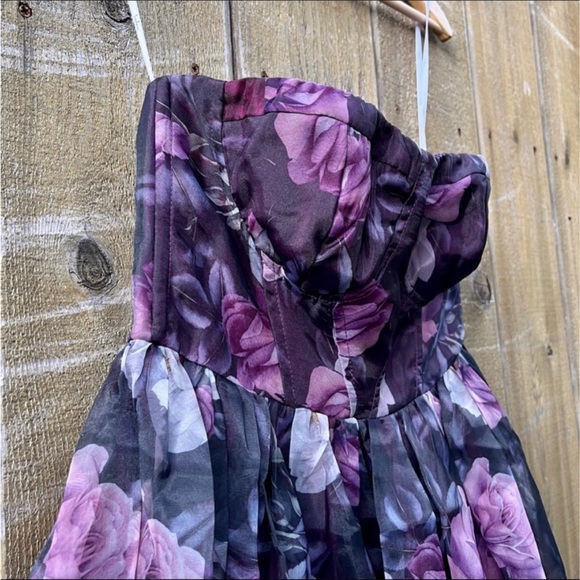 Purple Floral Strapless Bustier Chiffon Organza Maxi Dress 🌿 - Picture 6 of 11